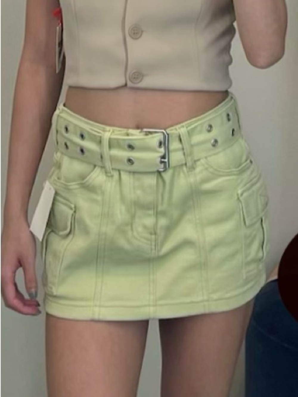 Pacsun lime green denim mini skirt